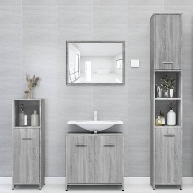(Grey sonoma) vidaXL Bathroom Cabinet Cupboard Storage Rack Washer Shelf Engineered Wood