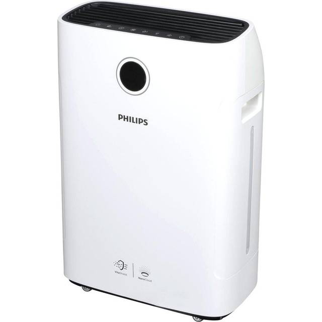 Philips 2000i Series 2-i-1 Luftrenare och luftfuktare – appkontroll, tar bort bakterier, damm och allergener i rum upp till 65 m², 4 hastigheter, viloläge, Vit, Svart (AC2729/10)