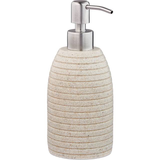 Relaxdays - Soap Dispenser, 300 ml, Refillable, Bathroom, for Lotions & Shower Gel, Stainless Steel Pump, Beige