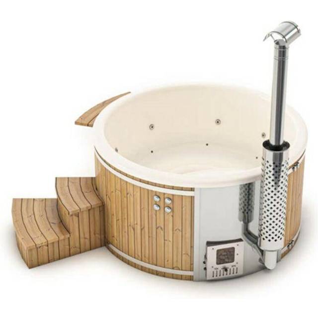 Vildmarksbad m/spa-system og ovn, Stockholm, 1.200 L, creme hvid