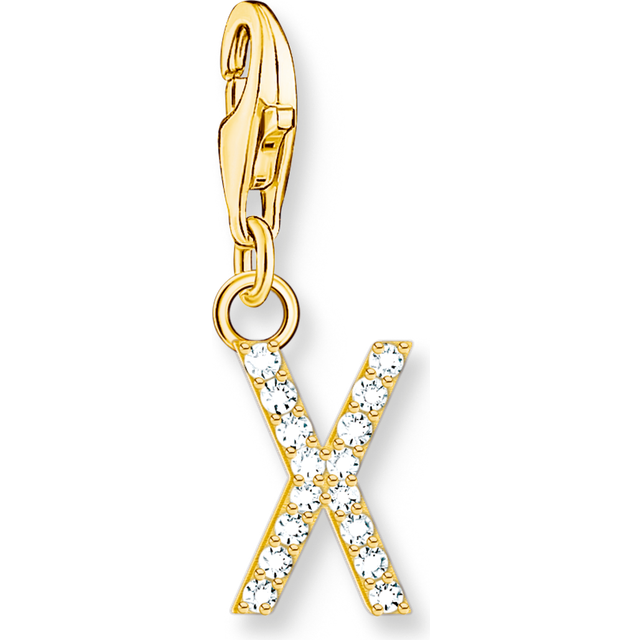 Thomas Sabo | Charm-hängsmycke bokstaven X med vita stenar guldpläterad | Guld