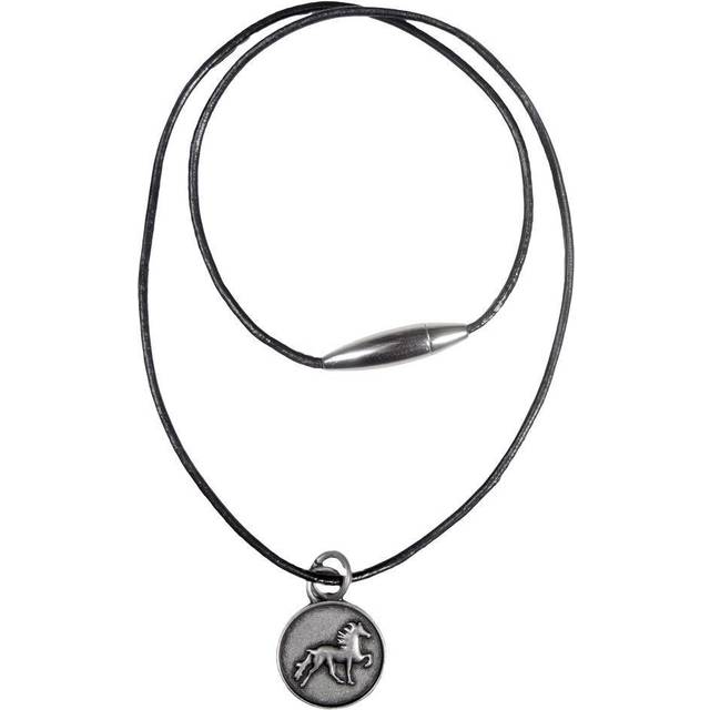 Horse pendant leather necklace Karlslund - Argenté