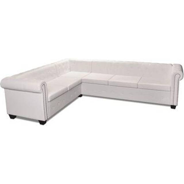 6-sitsig Chesterfield hörnsoffa konstläder brun
