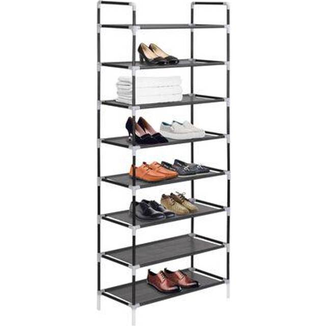 vidaXL Shoe Rack with 8 Shelves Metal and Non-woven Fabric Black Stand Unit