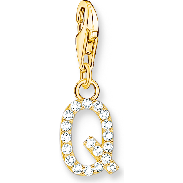 Thomas Sabo | Charm-hängsmycke bokstaven Q med vita stenar guldpläterad | Guld