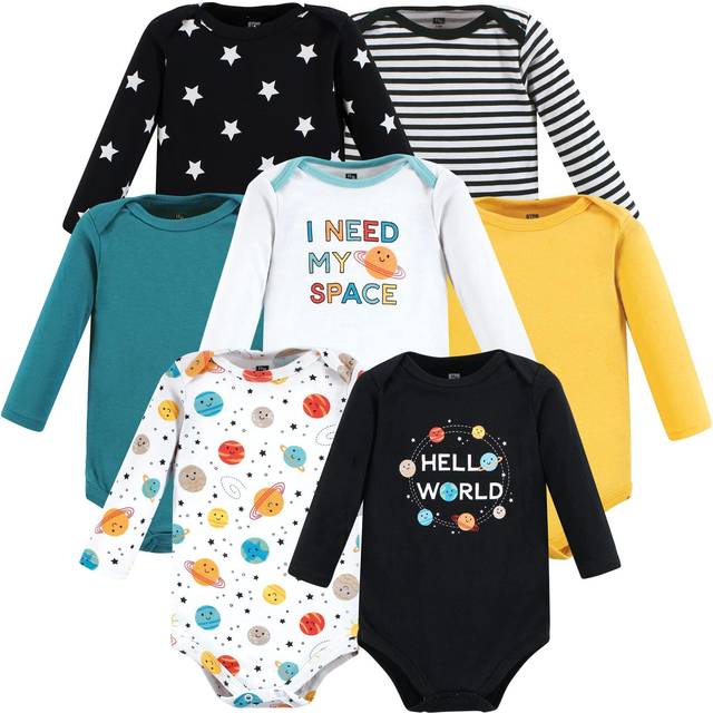Hudson Baby Unisex Baby Cotton Long-Sleeve Bodysuits  Happy Planets 7-Pack  Preemie
