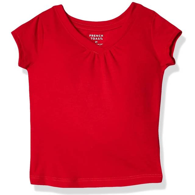 French Toast girls Short Sleeve V-neck T-shirt Tee T Shirt  Red  8 US