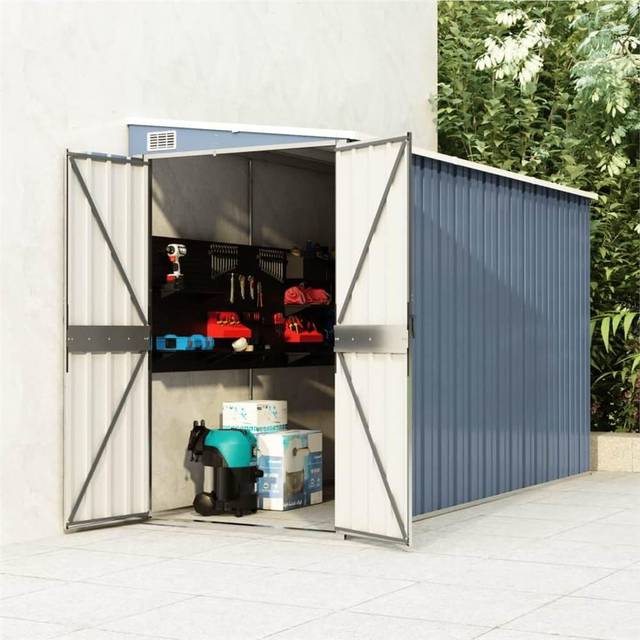 vidaXL Wall-mounted Garden Shed Grey 118x288x178 cm Galvanised Steel, Grey
