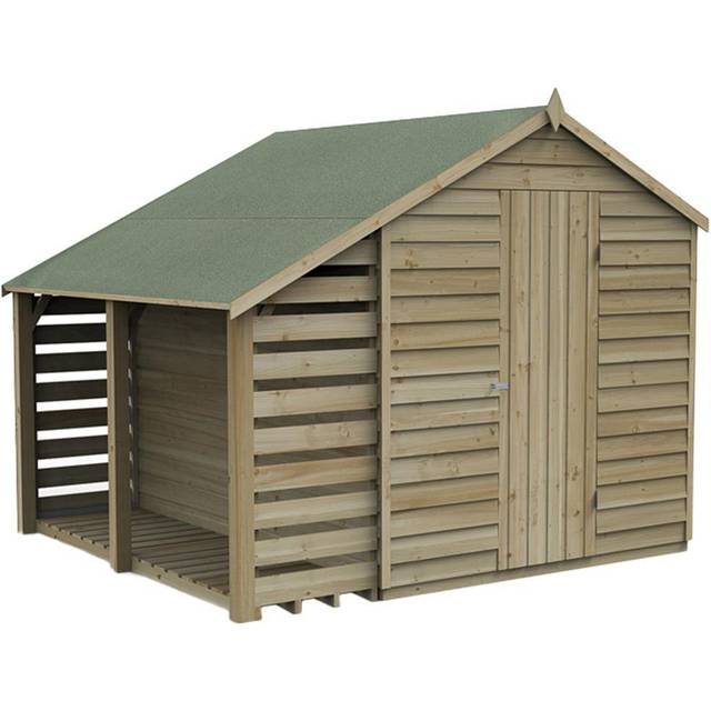 Forest Garden 6x8 Forest 4Life Overlap Windowless Apex Shed with Lean To - 6 x 8 Forest 4Life Overlap Windowless Apex Wooden Shed with Lean To - Delivery Only
