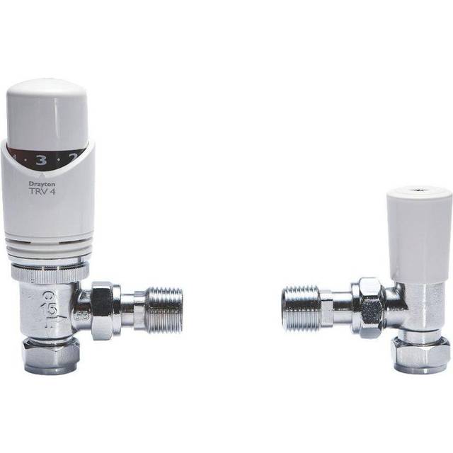 Drayton TRV4 15mm Angled with Lockshield in White Brass