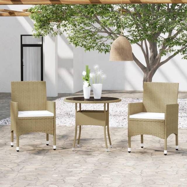 Matgrupp för trädgården 3 delar konstrotting beige