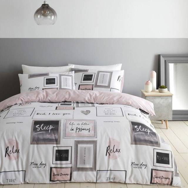 Sleep Dreams Reversible Duvet Cover Set with Pillowcases - Blush (135 x 200cm Duvet Cover + 1 Standard Pillowcase)