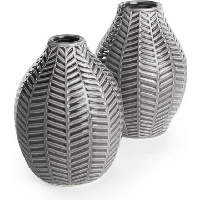 Grey Ceramic Leaf Inspired Vases - Set of 2 - Grey
