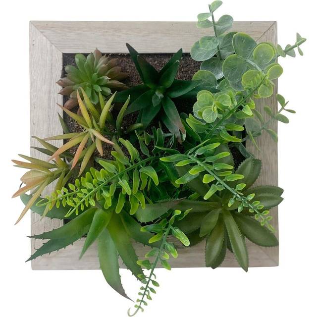 Artificial Succulents In Square Wooden Frame