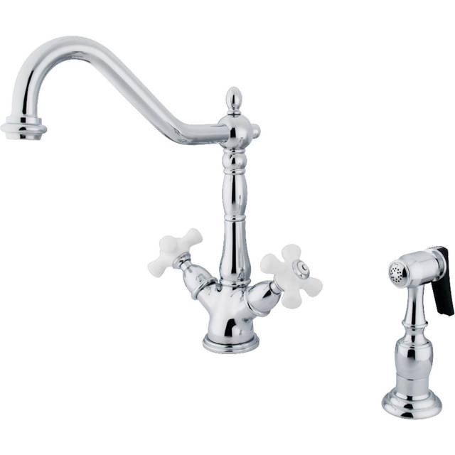 Kingston Brass KS1231PXBS Heritage 2-Handle Kitchen Faucet with Brass Sprayer and 8-Inch Plate Polished Chrome