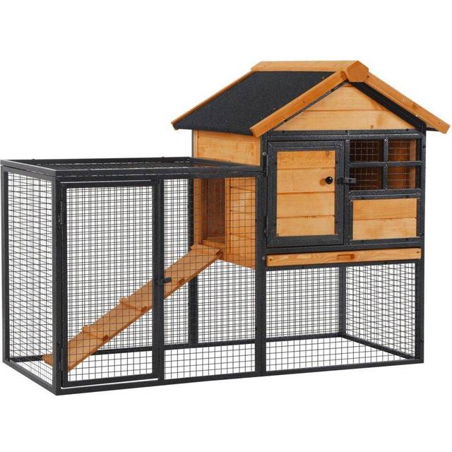 Pawhut Large Rabbit Hutch in Light Yellow and Black | TJ Hughes