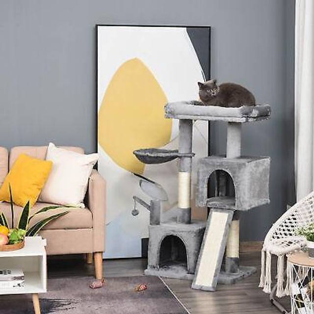 PawHut Cat Tree Tower Activity Centre with Sisal Scratching Post Grey