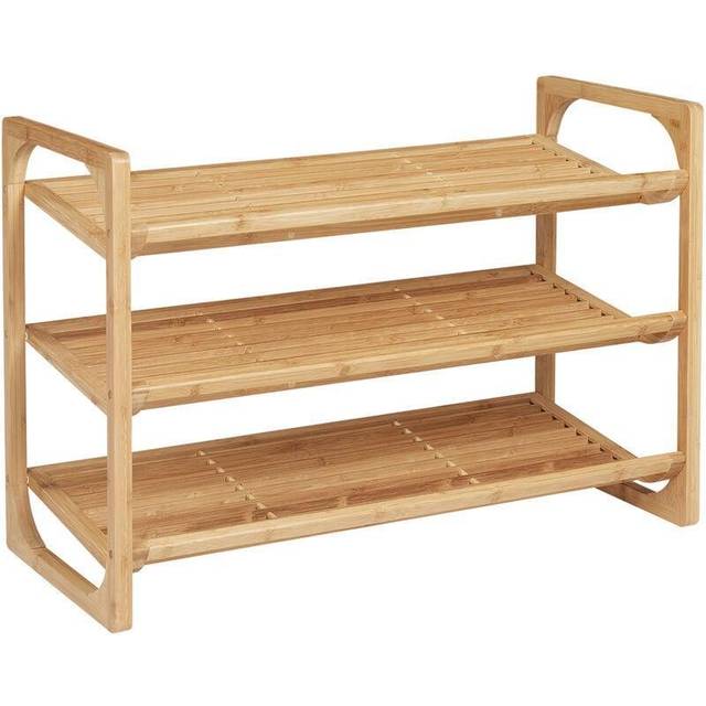HOMCOM Bamboo Shoe Rack - 3-tier Shoe Storage Shelf for 9 Pair Shoes for Entryway | TJ Hughes