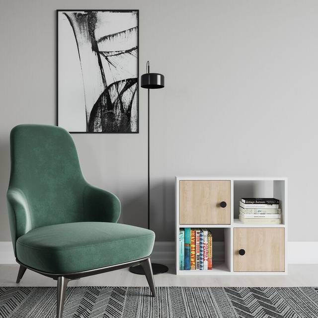 Tasso Bookcase with Cabinets - White & Sapphire Oak Pattern / 2