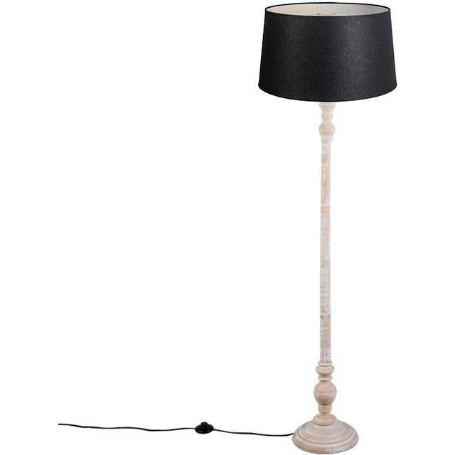 Qazqa - Country Style Floor Lamp Grey with Black Linen Lampshade - Classico