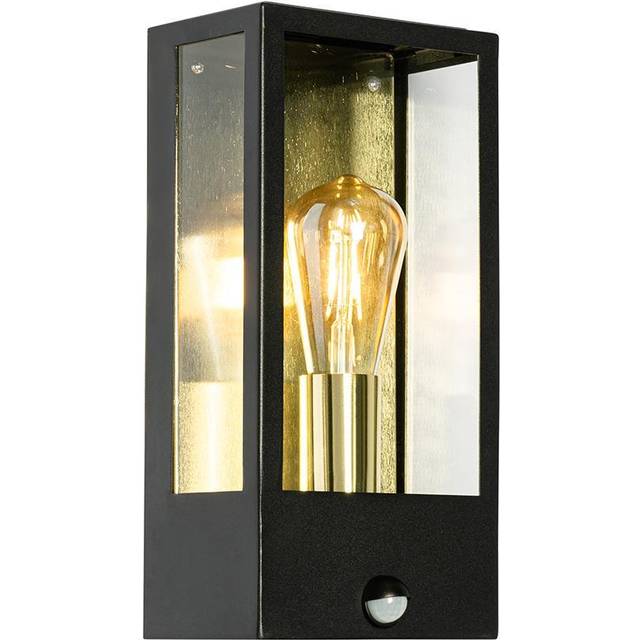 Qazqa - Outdoor Wall Light Black with Gold and Motion Sensor - Rotterdam