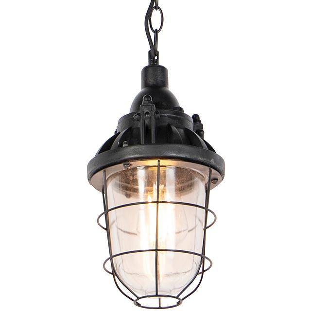 Qazqa - Industrial Pendant Lamp Black with Glass - Cabin