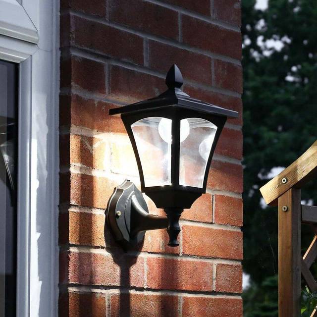 Festive Lights - 34cm Solar Power Traditional led Lantern Wall Light Outdoor Garden Welcome Patio Decoration