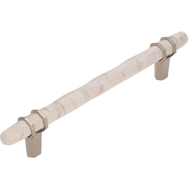 Amerock | Cabinet Pull | Marble White/Polished Nickel | 6-5/16 inch 160 mm Center to Center | Carrione | 1 Pack | Drawer Pull | Drawer Handle | Cabine