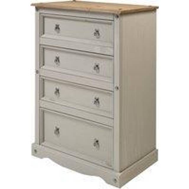 Mercers Furniture Corona Grey Wax Compact 4 Drawer Chest Of Drawers Solid Pine With Mexican Styling, Grey