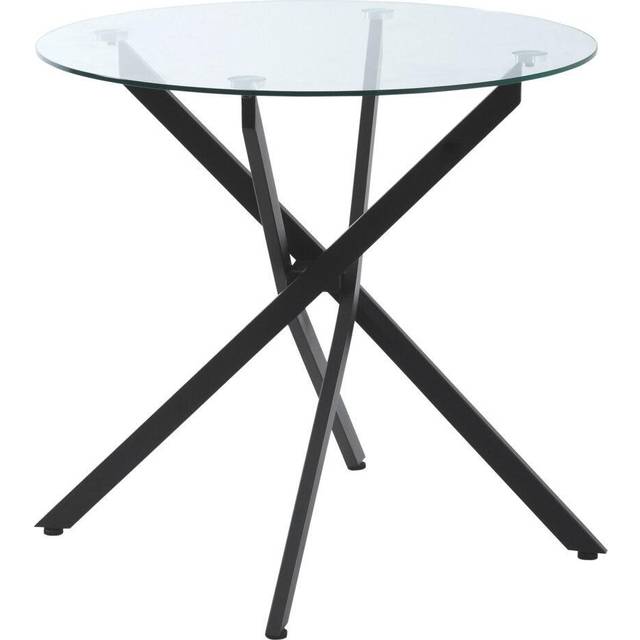 HOMCOM HOMCOM Dining Table With Clear Tempered Glass Top, Round Table With Metal Legs, Modern Kitchen Table For Dining Room Living Room, Black