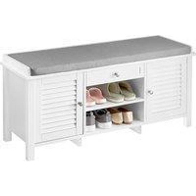 SoBuy FSR83-W Shoe Cabinet with 2 Shutter Doors and Seat Cushion