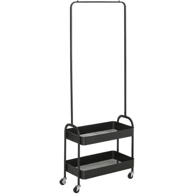 Homcom Metal Clothes Rack With Shoe Stand, Clothing Rail On Wheels W/ 2 Basket - One Size