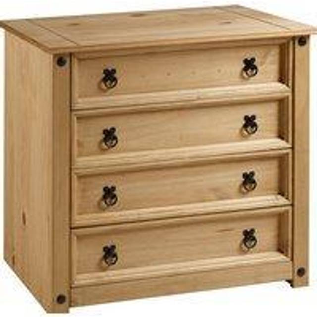 Mercers Furniture Corona Small 4 Drawer Chest Of Drawers Rustic Solid Pine With Mexican Styling, Brown