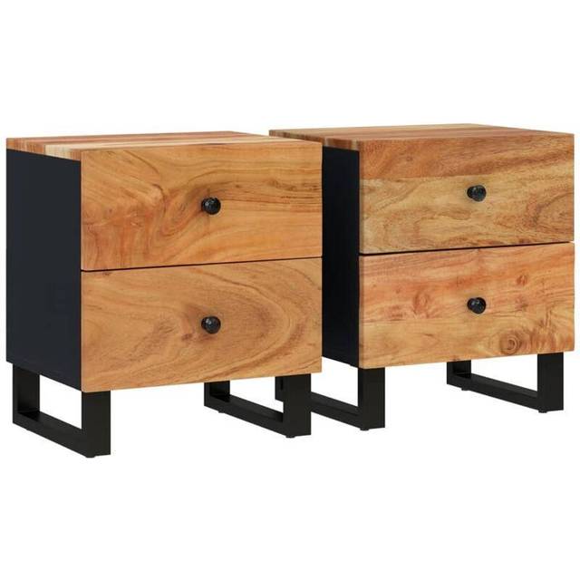 vidaXL Bedside Cabinets 2 pcs 40x33x46 cm Solid Wood Acacia - Black