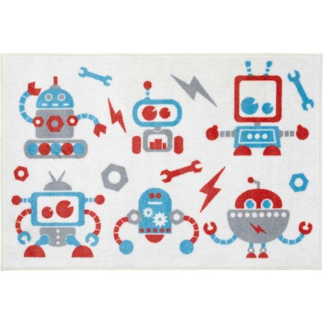 Nursery Decorative Rug Kit for Kids with Fun Robots, White