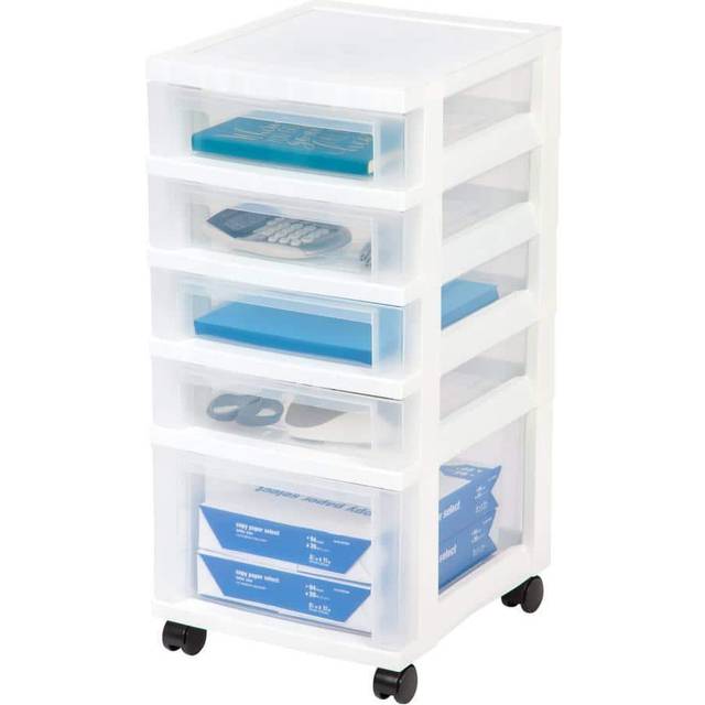 IRIS USA Plastic Drawer Storage Organizer Rolling Cart  with Wheels Casters  5-Drawers  for Classroom Art Craft Supplies Dresser Closet Bath
