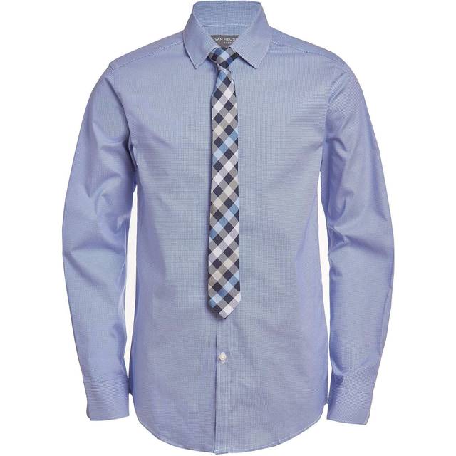 Van Heusen boys Long Sleeve Collared Button-down and Tie Set Dress Shirt  Mazarine Blue  10 12 US