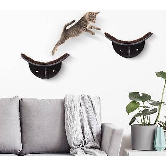 Wood cat shelf shelter kitten bed curved climber wall-mounted berber fleece