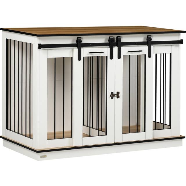 PawHut Dog Crate Furniture for Large Dogs - Double Dog Cage for Small Dogs - White | TJ Hughes