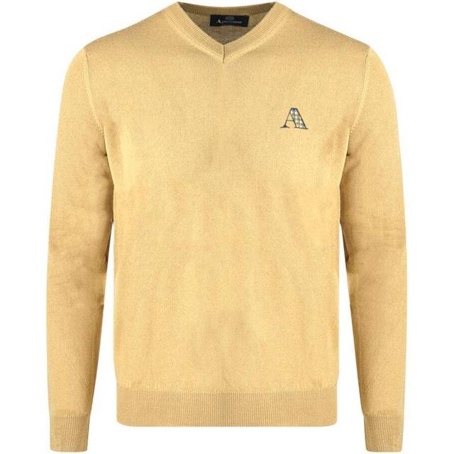 Aquascutum Check A Logo Beige V-Neck Jumper