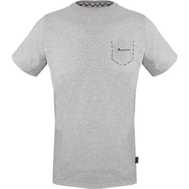 Aquascutum Mens Check Pocket Trim Grey T-Shirt Cotton - Size Medium