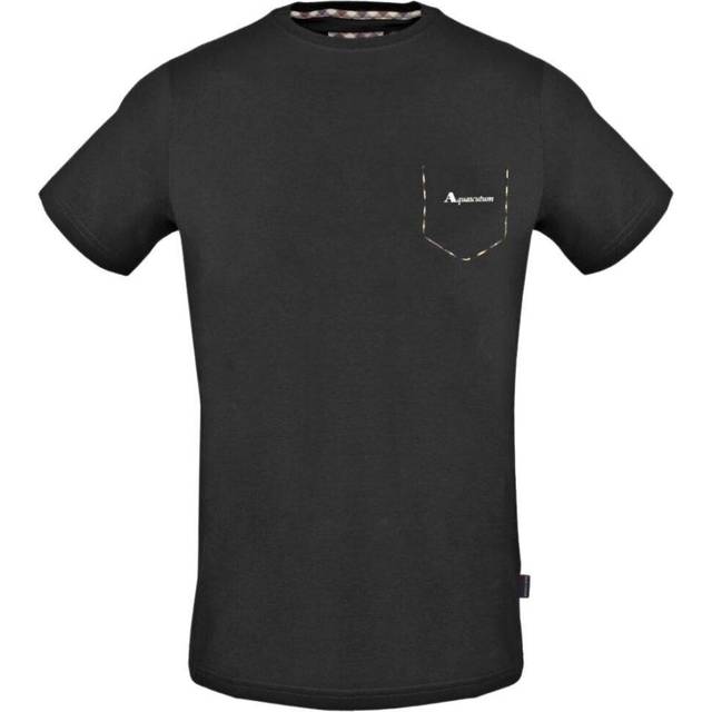 Men's Aquascutum Check Pocket Trim Black T-Shirt - Size: Regular/36
