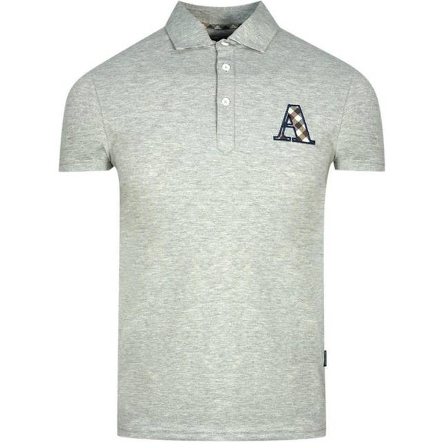 Aquascutum Mens Check A Logo Grey Polo Shirt Cotton - Size Medium