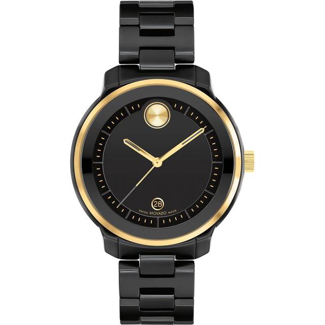 Movado Bold Verso dam schweizisk kvarts 3600936 svart keramiskt fodral och länk armbandsklocka, färg: svart, svart, Svart, armband