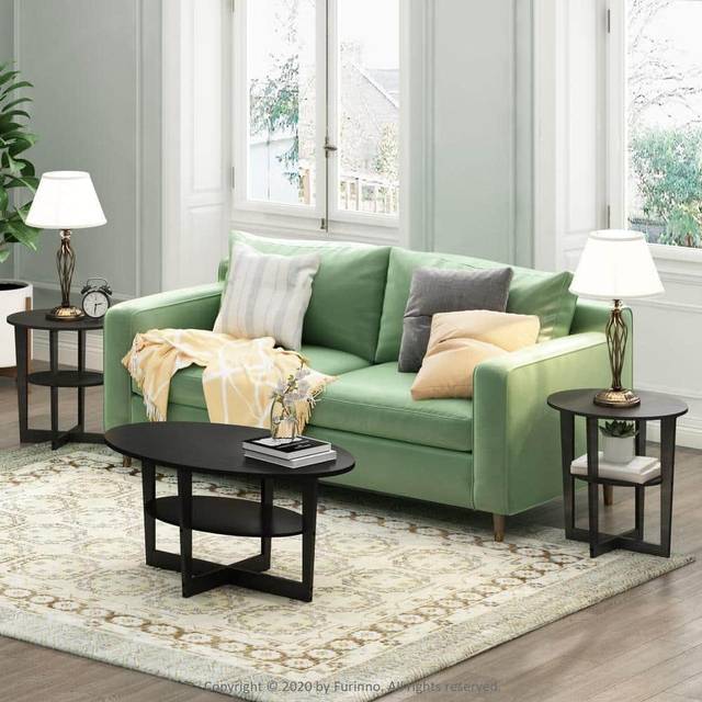 Furinno 15020WN Ovalt soffbord, trä, valnöt, 89,99 (B) x 41,88 (H) x 50,01 (D) cm