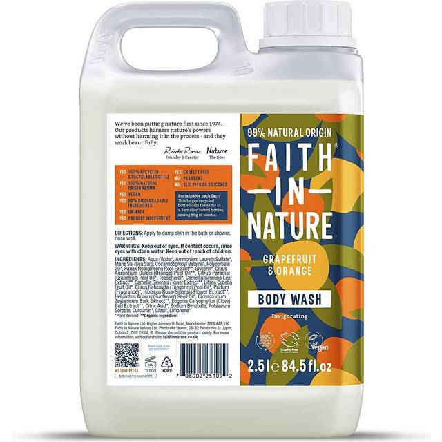 Faith In Nature Grapefruit & Body Wash, Invigorating, Vegan and Cruelty Free, No SLS or Parabens, 2.5L, Clear