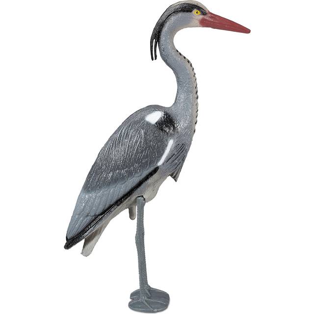 Relaxdays - Decorative Heron Decoy, Standing Heron Statue, Garden Pond Protection, Bird Repellent, pe, Grey