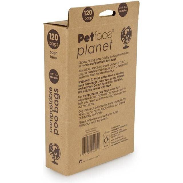 Compostable poo bags unscented petface planet tie handles eco friendly 120 bags