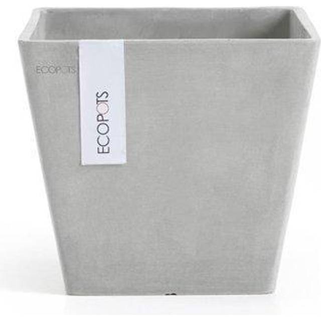"Ecopots Rotterdam Durable Indoor/Outdoor Modern Tall Rectangle Recycled Plastic Planter Flower Pot  White Grey  15.75"""""""""