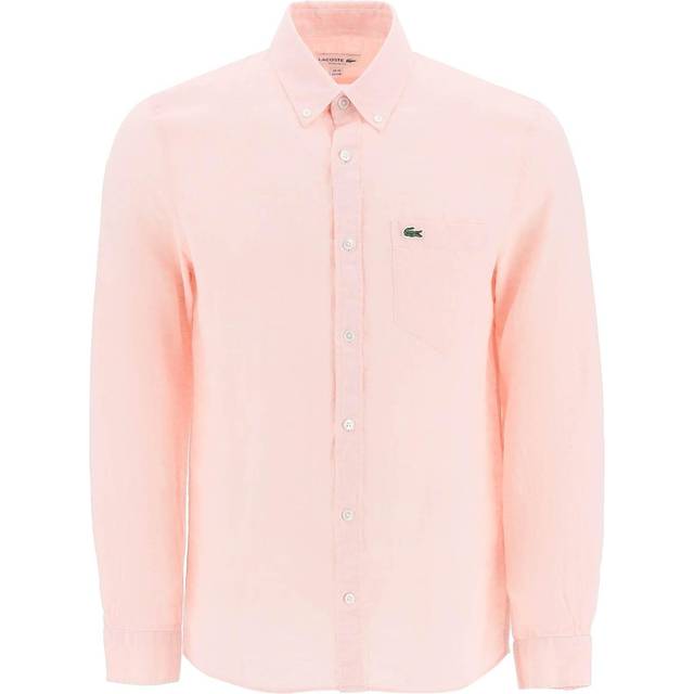 Lacoste Regular Fit Linen Shirt Size 15 - 38 Light Pink - Light pink